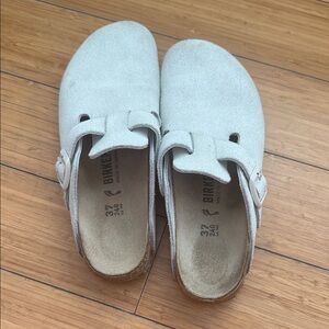 Birkenstock Light Gray Suede Clogs